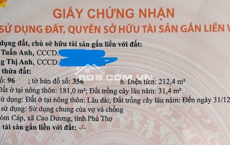 Chính chủ Bán đất tại Đường QL21A, Cao Dương, Lương Sơn, Hòa Bình, giá 850 triệu, 212.4 m2!